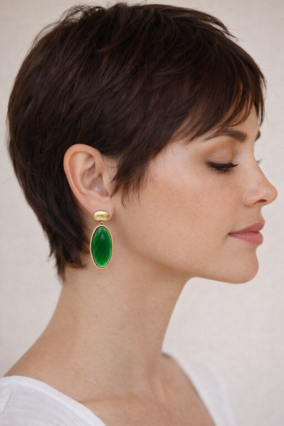 Faceted Emerald Oval Drop Earrings