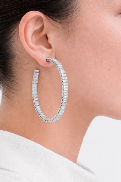 Rectangle CZ Statement Hoop Earrings