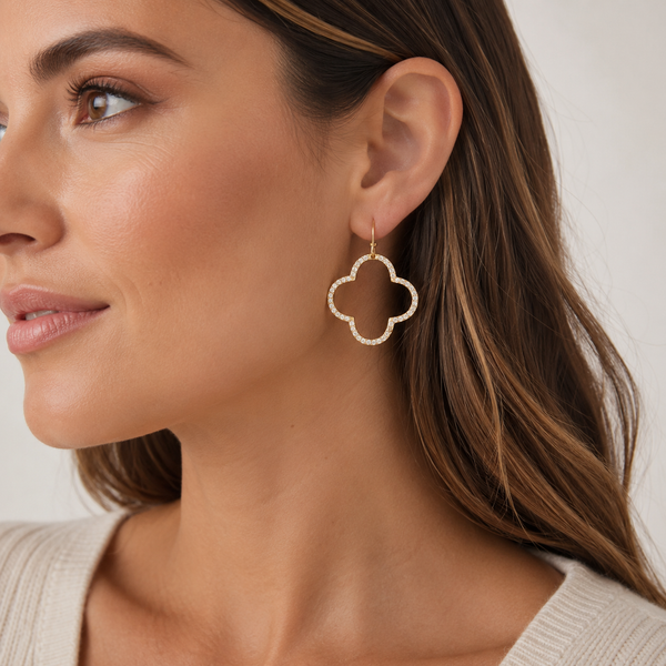 Cubic Zirconia Encrusted Clover Dangle Earrings