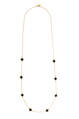 Long Onyx Clover Station Necklace