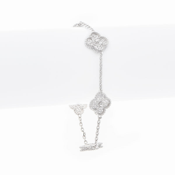 Polished Rhodium Clover Station Bracelet