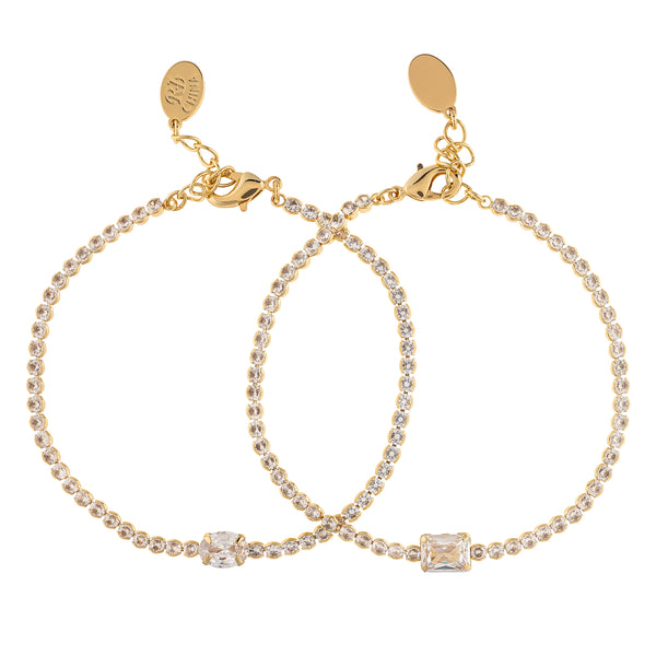Emerald and Oval CZ Tennis Bracelet Set