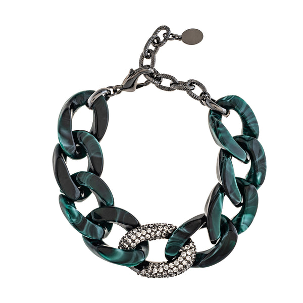 Green Acrylic Chunky Link Bracelet with Pavé CZ Accent