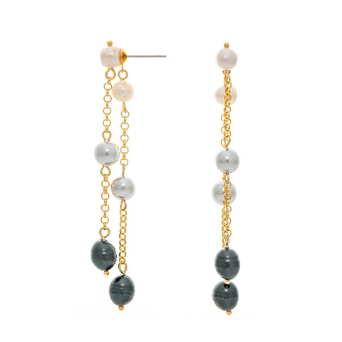 Front-Back Linear Pearl Drop Earrings