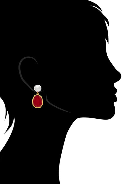 Pearl + Carnelian Geometric Drop Earrings