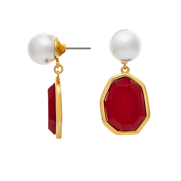 Pearl + Carnelian Geometric Drop Earrings