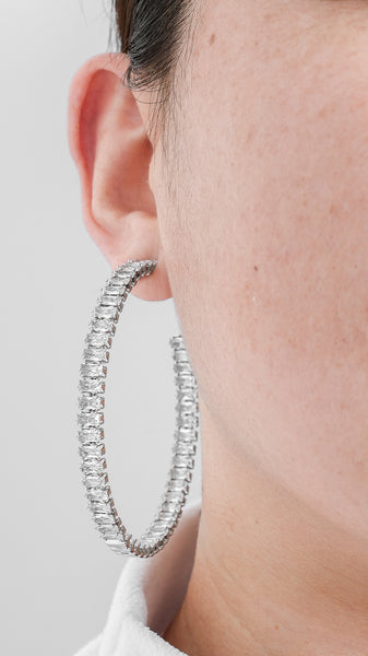 Rectangle CZ Statement Hoop Earrings