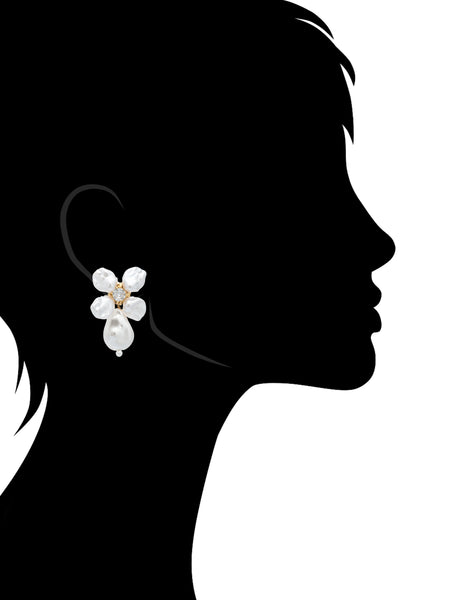 Pearl Flower Drop Statement Earring with CZ Center