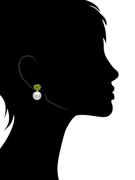 Pearl and Peridot CZ Drop Earrings