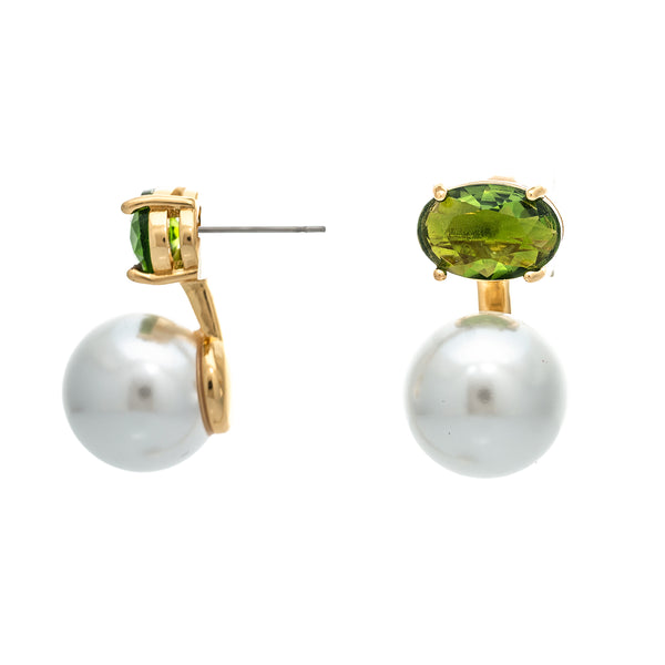 Pearl and Peridot CZ Drop Earrings