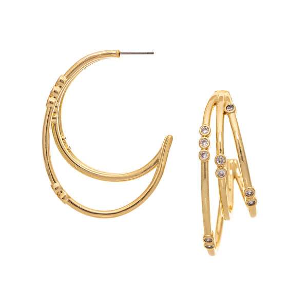 Multi Hoop Earrings with Bezel Set CZ Accents