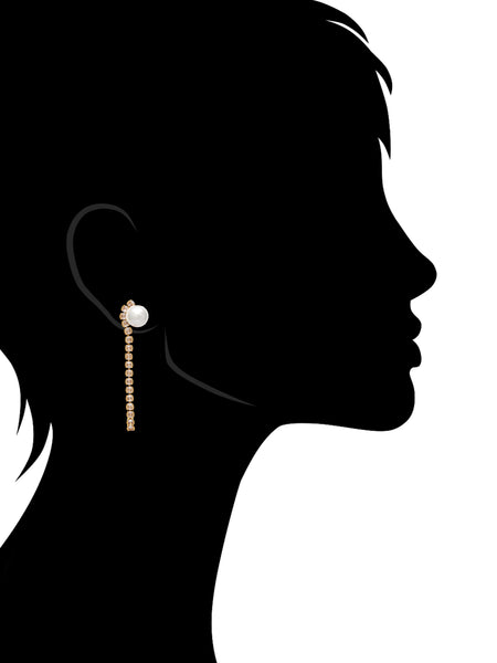 Imitation Pearl + CZ line Drop Earring
