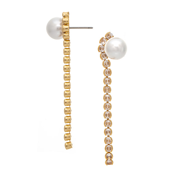 Imitation Pearl + CZ line Drop Earring