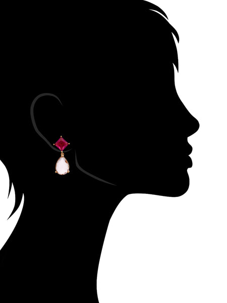 Ruby and Pink CZ Drop Earrings