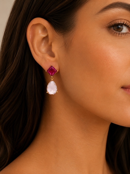 Ruby and Pink CZ Drop Earrings