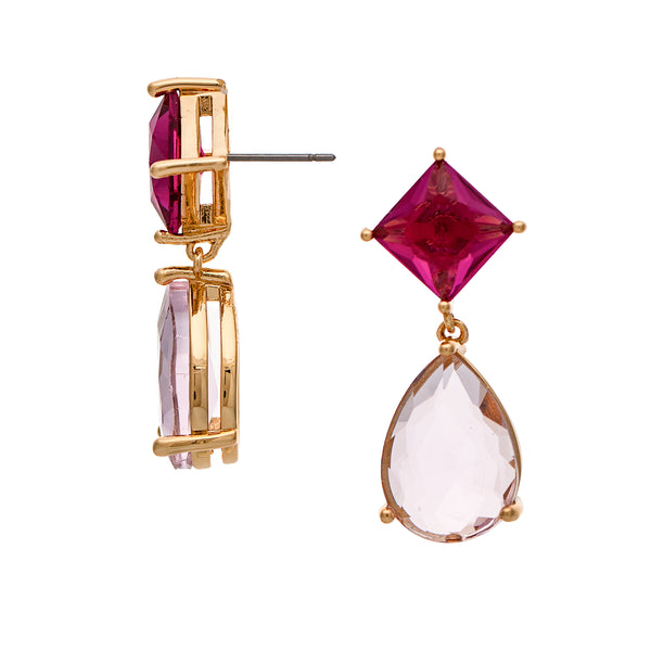 Ruby and Pink CZ Drop Earrings