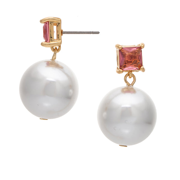 Pink CZ Stud Top with Oval Pearl Drop