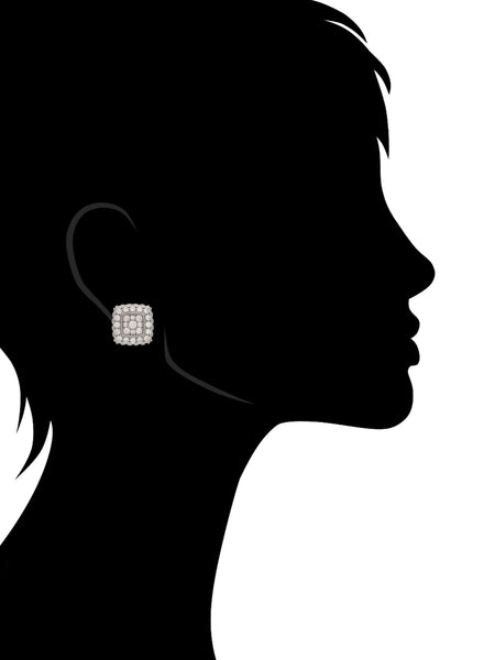 Rhodium CZ Encrusted Square Stud Earrings