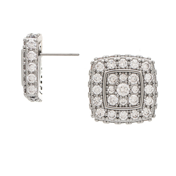 Rhodium CZ Encrusted Square Stud Earrings