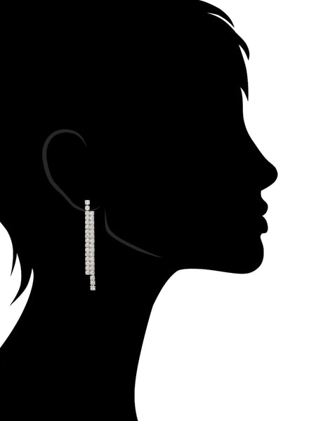 Rhodium CZ Linear Drop Earrings