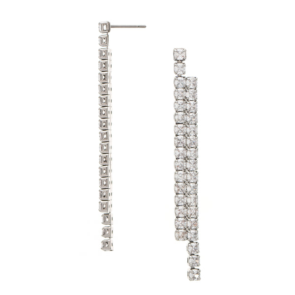 Rhodium CZ Linear Drop Earrings