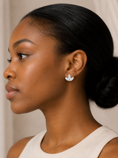White Rhodium CZ Floral Studs