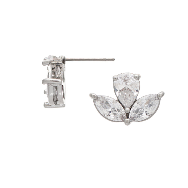 White Rhodium CZ Floral Studs