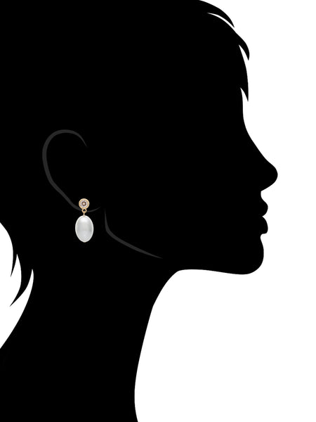 Pearl Drop Earrings with CZ Stud Top