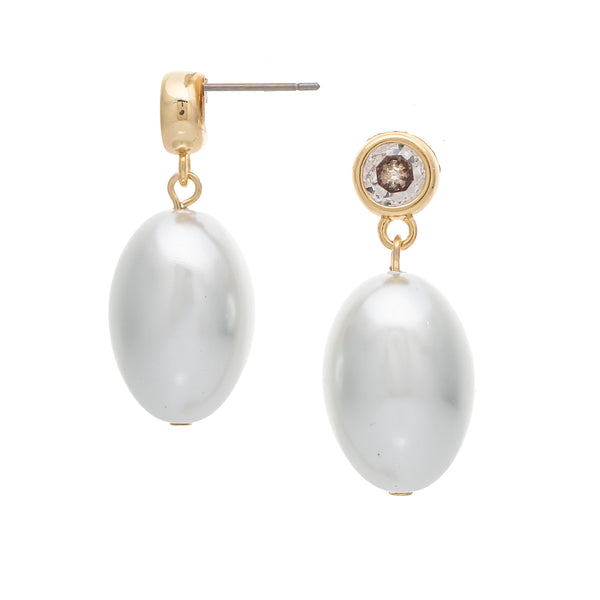 Pearl Drop Earrings with CZ Stud Top