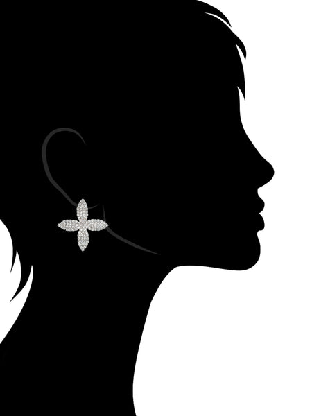 Rhodium Pavé Flower Statement Stud Earrings