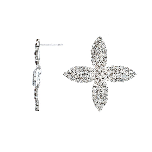 Rhodium Pavé Flower Statement Stud Earrings