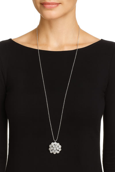 Rhodium Cubic Zirconia Long Flower Pendant