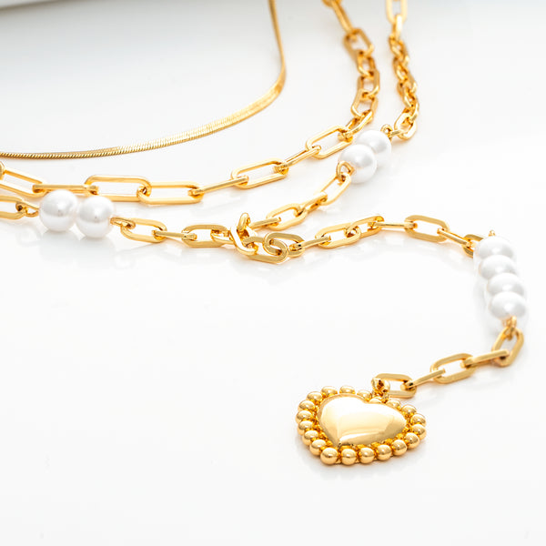 Layered Pearl Chain Necklace Set