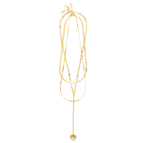 Layered Pearl Chain Necklace Set