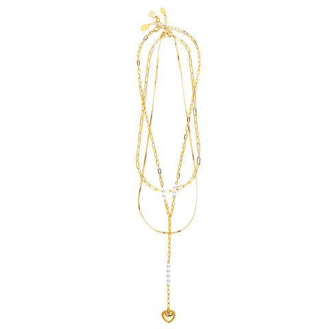 Layered Pearl Chain Necklace Set