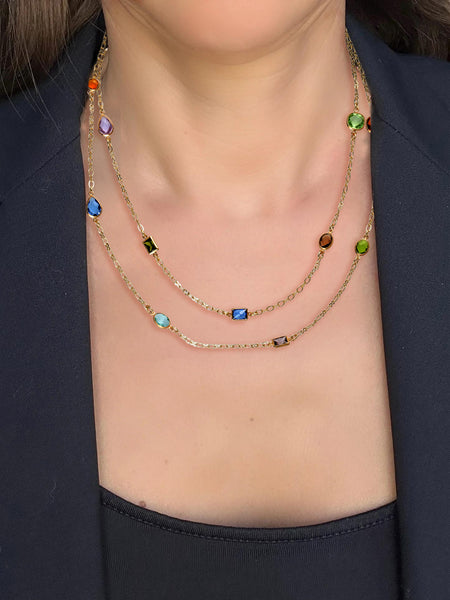 Long Multi Color CZ Strand Necklace