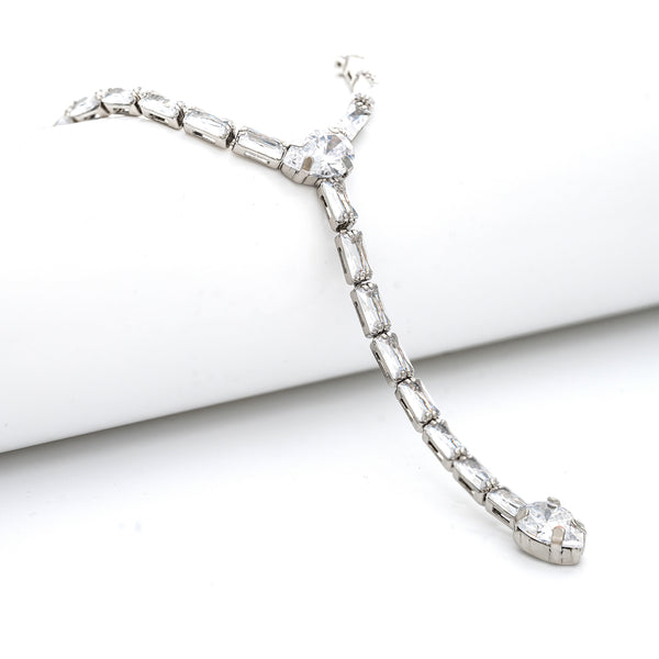 White Rhodium Clad Lariat CZ Necklace