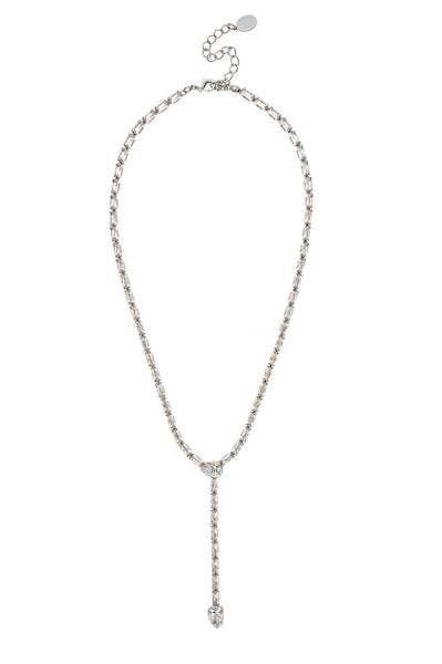 White Rhodium Clad Lariat CZ Necklace