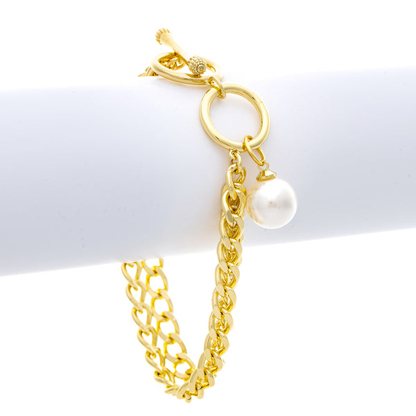 Double Chain Pearl + Toggle Bracelet