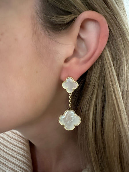 Mother of Pearl Double Clover Drop Earrings