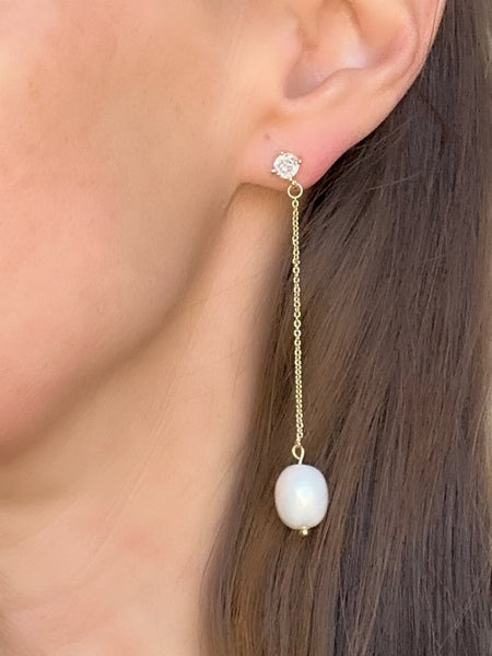 CZ and Pearl Chain Drop Dangle Earrings