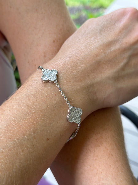 Rhodium Pavé Flower Station Bracelet