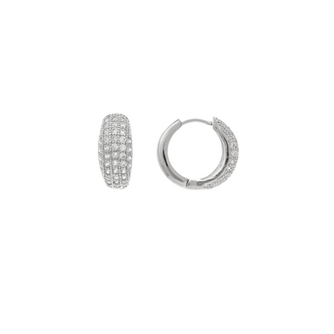 White Rhodium Cubic Zirconia Encrusted Hoop Earrings