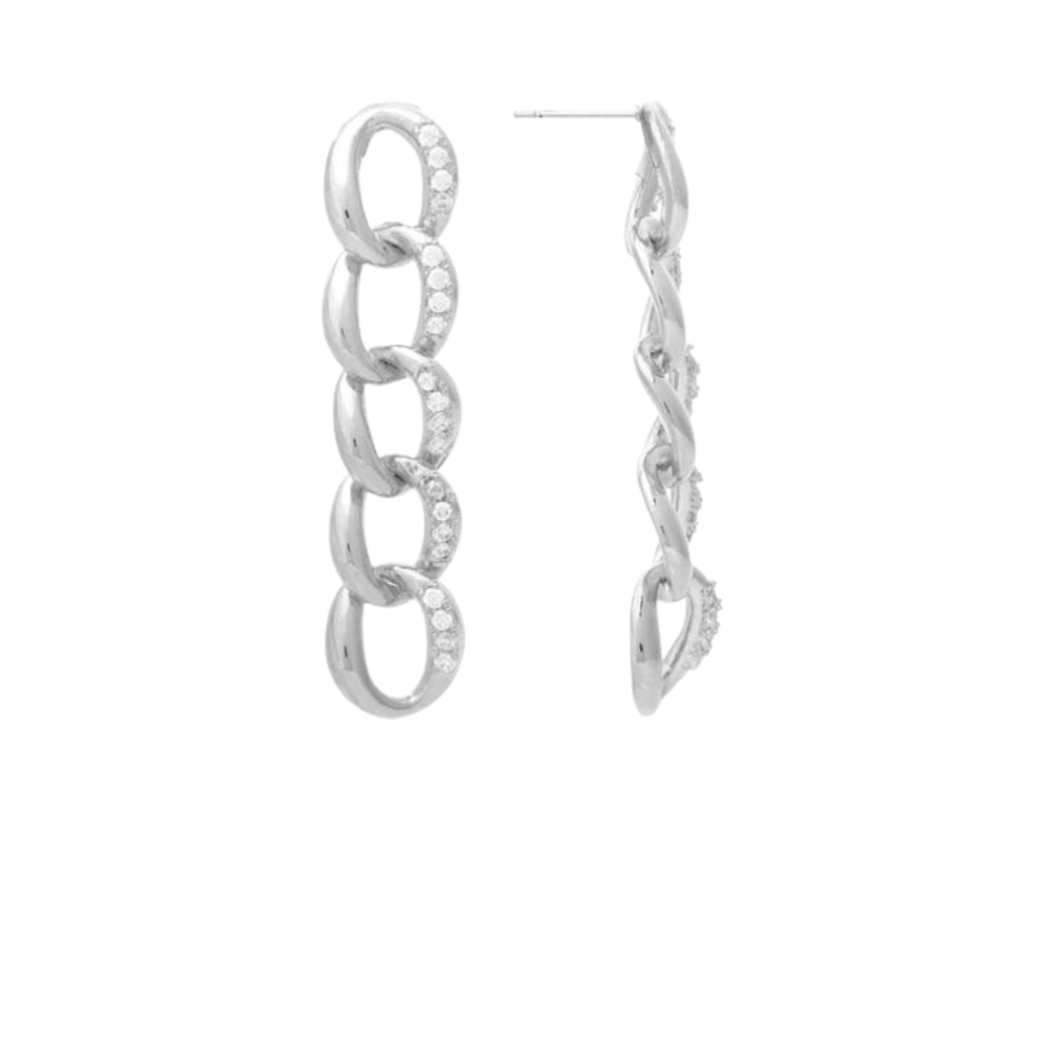 Rhodium Chain Link + Cubic Zirconia Dangle Earrings