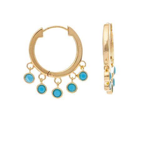 Turquoise Crystal Dangle Hoop Earrings