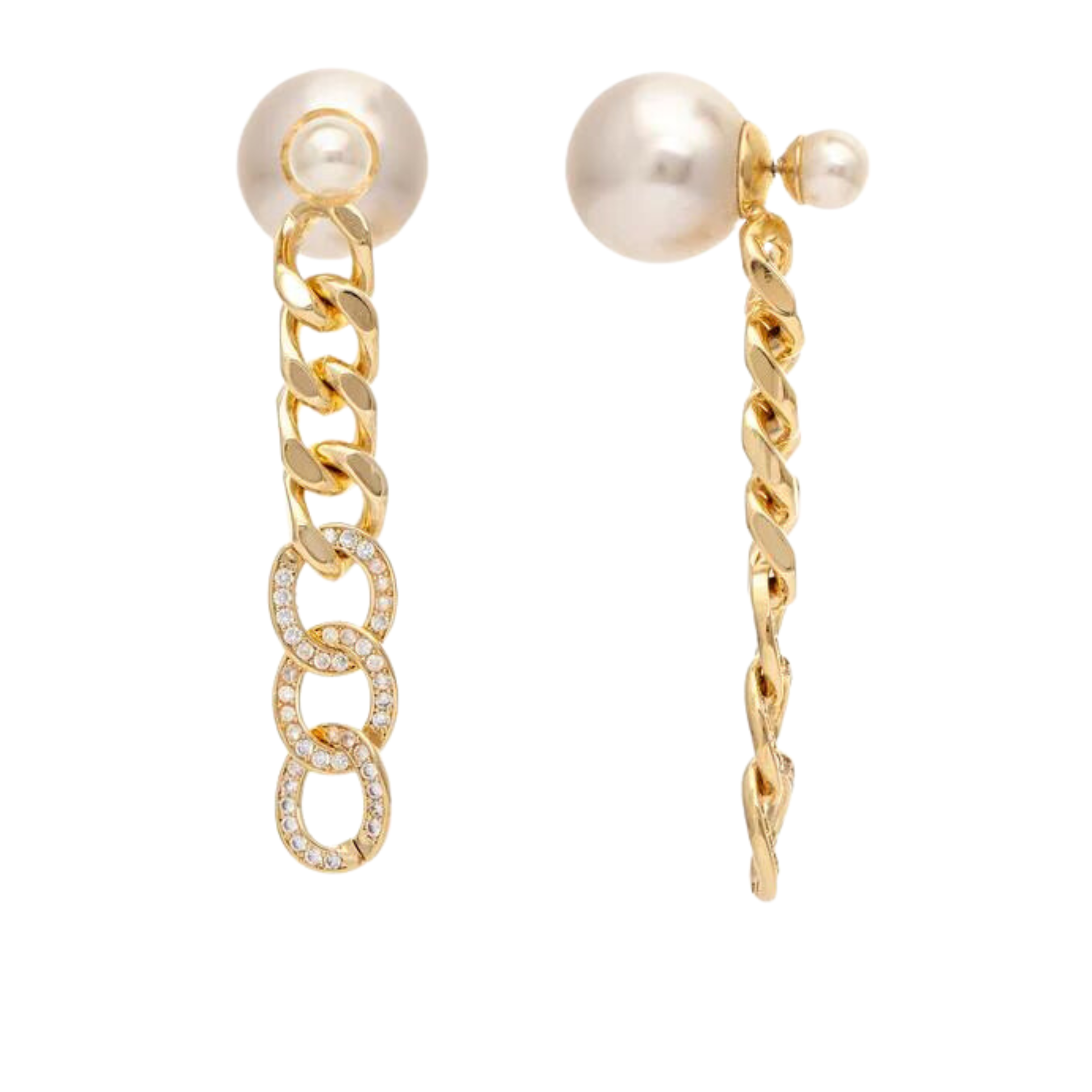 Pearl Front-Back + Cubic Zirconia Chain Dangle Earrings