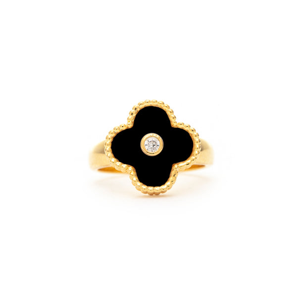 Onyx Clover Ring