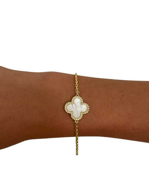 Mother of Pearl CZ Single Flower Bracelet