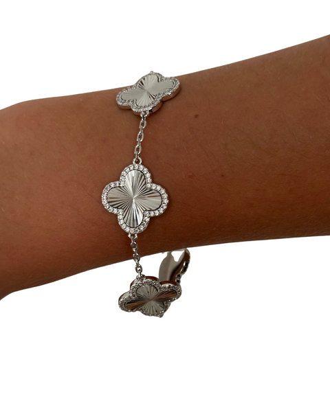 Rhodium 5 Station CZ Flower Bracelet
