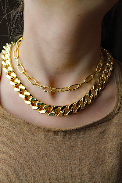 Polished Gold Curb Link Necklace